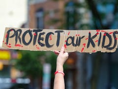 BLOOMSBURG, PENNSYLVANIA, UNITED STATES - 2022/06/11: A protester holds a placard at a March for Our...