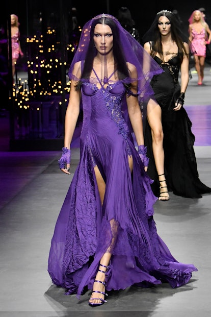 Bella Hadid walks the runway during the Versace Ready to Wear Spring/Summer 2023 fashion show as par...