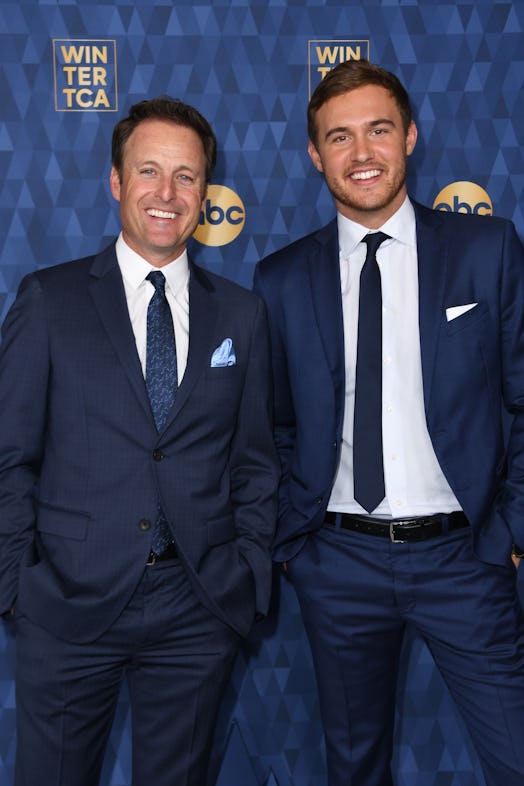 Host of "The Bachelor" Chris Harrison (L) and Star of "The Bachelor" season 24 Peter Weber attend AB...