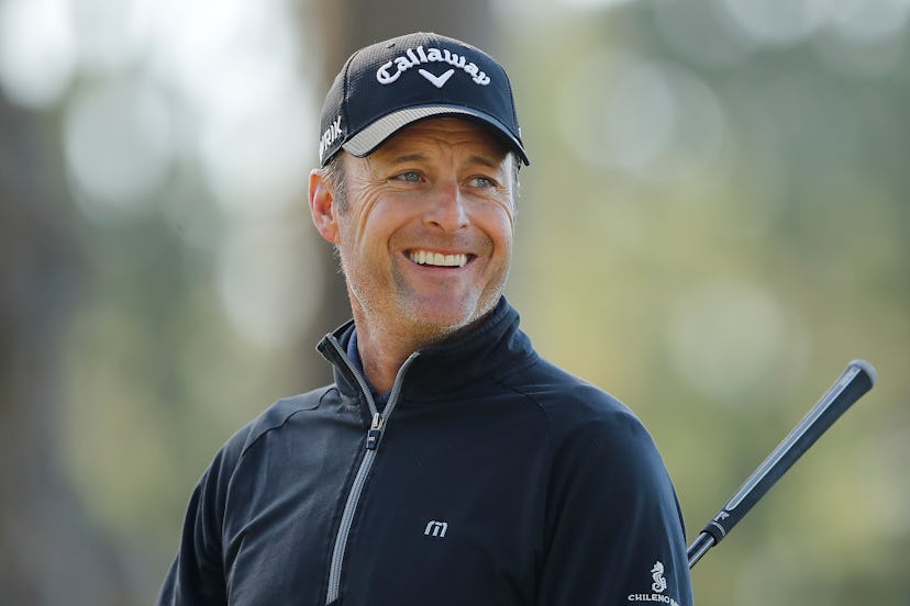 PEBBLE BEACH, CALIFORNIA - FEBRUARY 07:  TV host Chris Harrison looks on from the fourth tee during ...