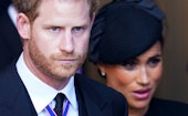 Britain's Prince Harry, Duke of Sussex and Meghan, Duchess of Sussex leave after a service for the r...