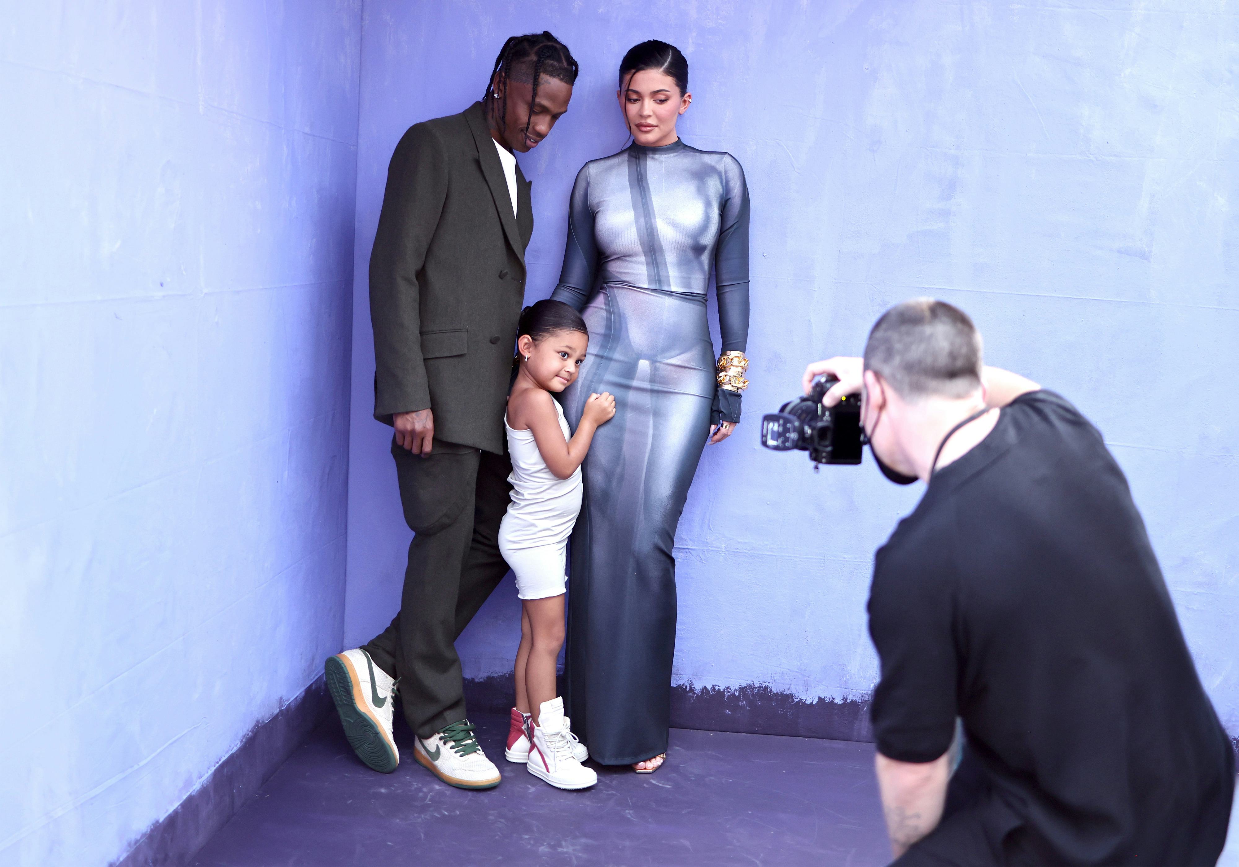LAS VEGAS, NEVADA - MAY 15: (L-R) Travis Scott, Stormi Webster, and Kylie Jenner attend the 2022 Bil&hellip;