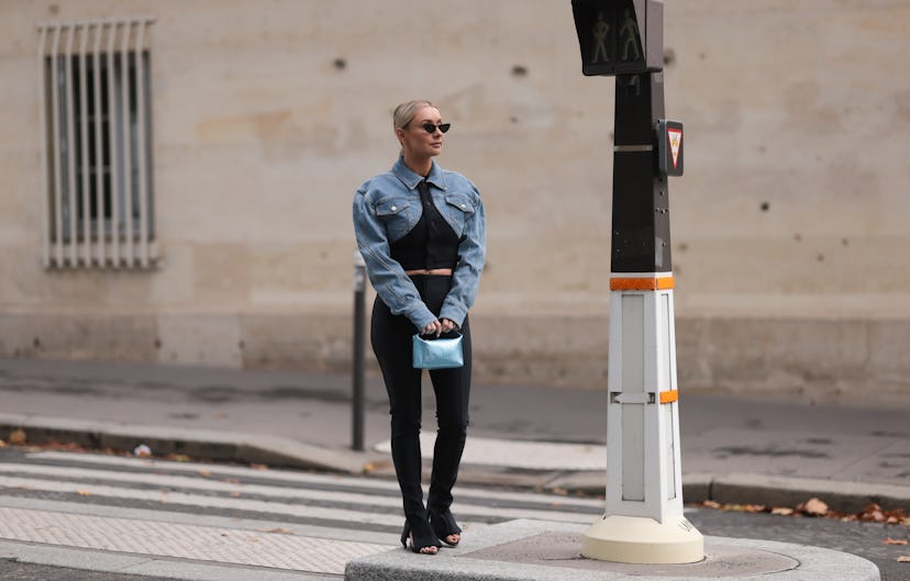 PARIS, FRANCE - SEPTEMBER 27: Justyna Czerniak seen wearing a mugler jacket, outside Victoria/Tomas ...