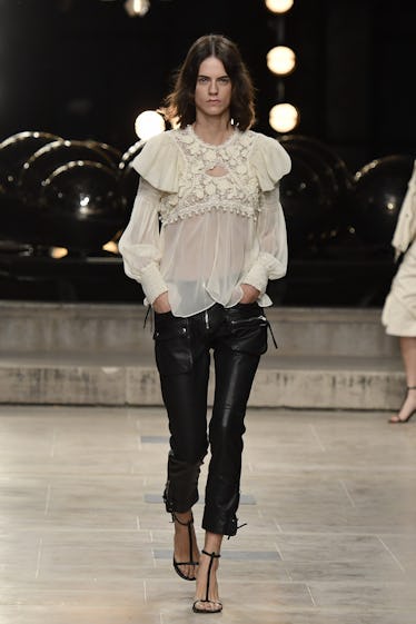 PARIS, FRANCE - SEPTEMBER 29: A model walks the runway during the Isabel Marant Ready to Wear Spring...