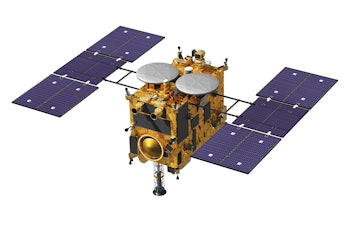 Artist presentation of the Hayabusa2 spacecraft created in October by the Japan Aerospace Exploration Agency...