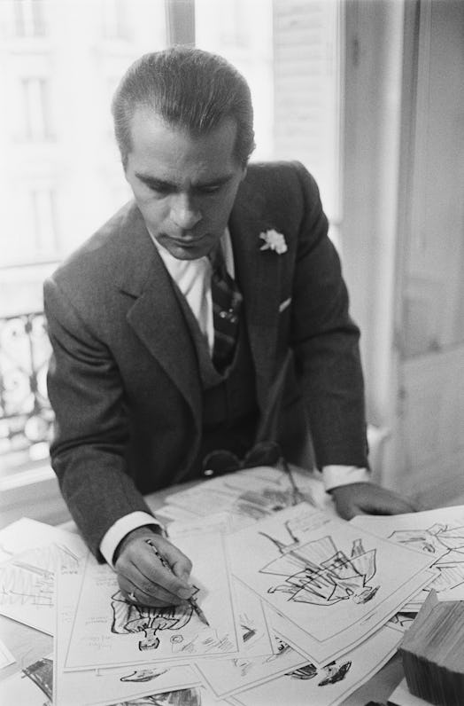Karl Lagerfeld at work at Chloe's Paris studio