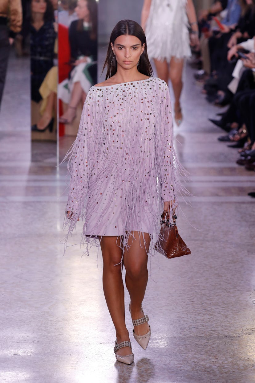 Emily Ratajkowski walks the runway at the Bottega Veneta show during Milan Fashion Week Spring/Summe…