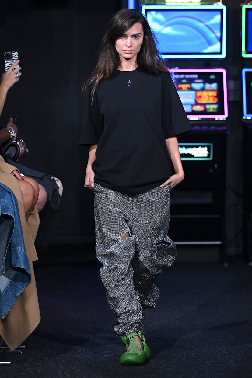Emily Ratajkowski walks the runway during the JW Anderson Ready to Wear Spring/Summer 2023 fashion s…