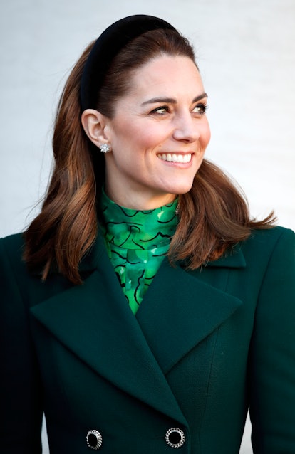 Kate Middleton wearing a velvet headband at a Government Buildings to meet Ireland's Taoiseach Leo V...