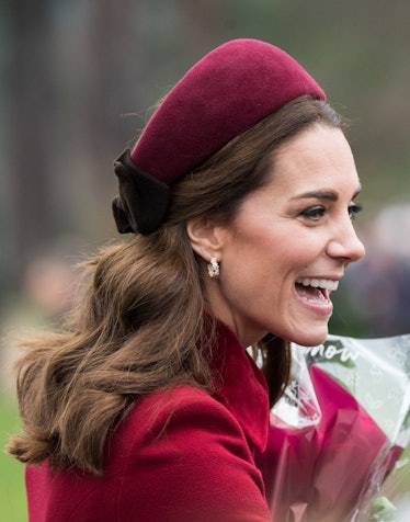 Kate Middleton wears a padded headband while she attends Christmas Day Church service at Church of S...