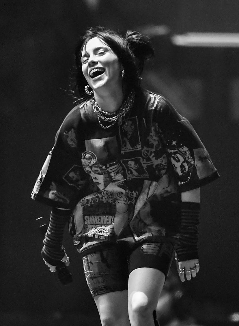 GLASTONBURY, ENGLAND - JUNE 24: (EDITORS NOTE: image converted to black and white) Billie Eilish per...