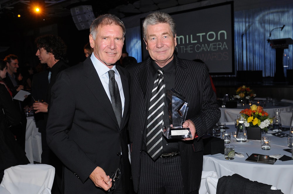 Hollywood stunt coordinator Vic Armstrong with Harrison Ford in 2011.