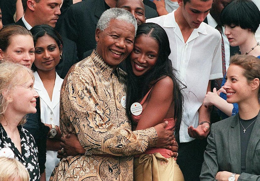 Nelson Mandela, Naomi Campbell, Mia Farrow, Kate Moss, and Christy Turlington in South Africa in the…