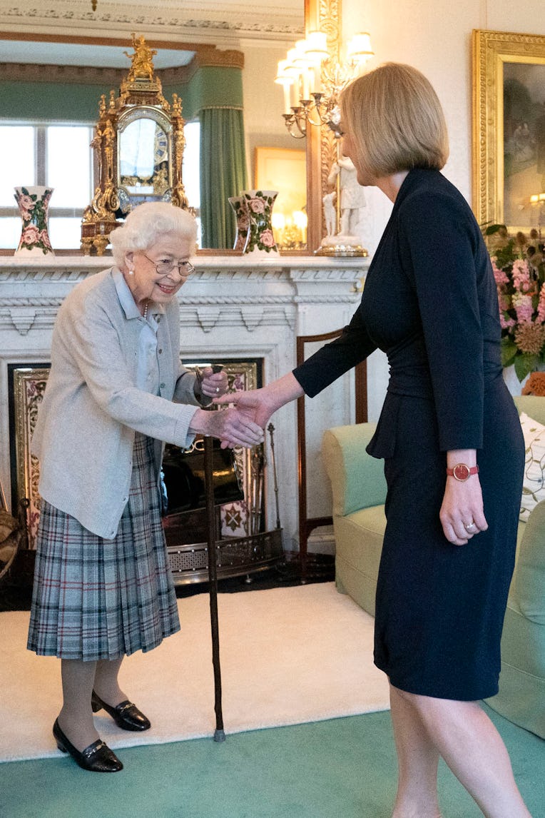 ABERDEEN, SCOTLAND - SEPTEMBER 06: Queen Elizabeth greets newly elected leader of the Conservative p...