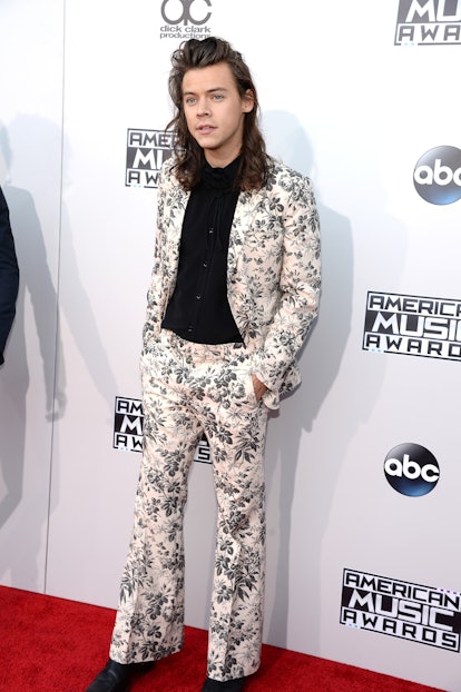 Harry Styles Style Evolution: his floral suit from the 2015 American Music Awards at Microsoft Theat...