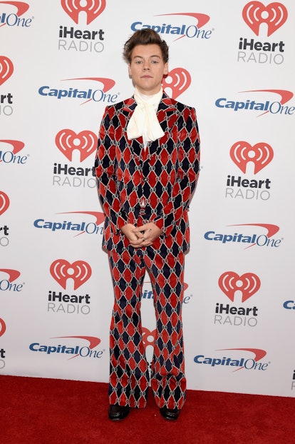 Harry Styles Style Evolution: his argyle suit and lace collar from the 2017 iHeartRadio Music Festiv...