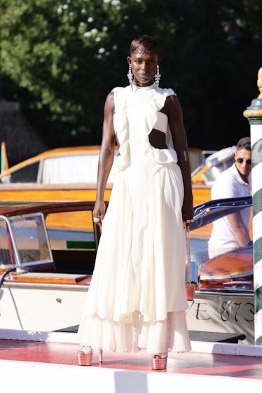 Jodie Turner-Smith arrives at the Hotel Excelsior during the 79th Venice International Film Festival