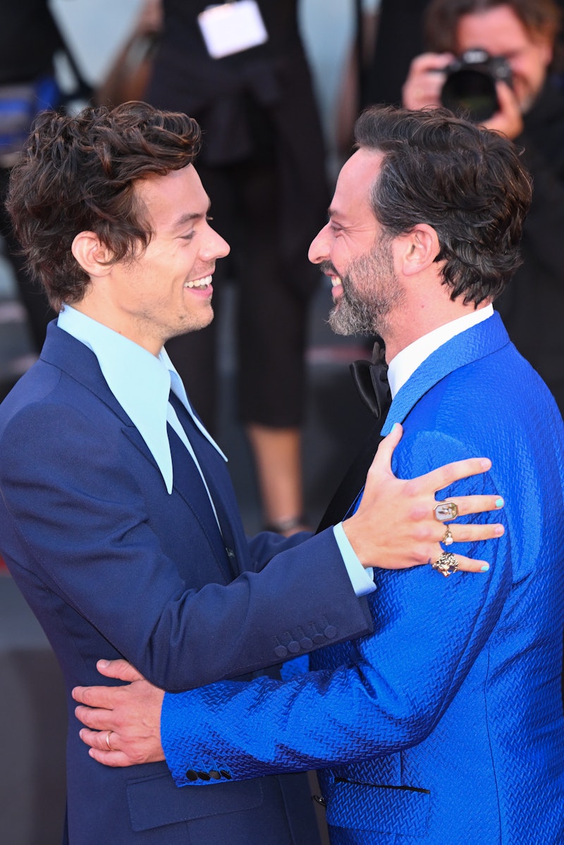 VENICE, ITALY - SEPTEMBER 05:  Harry Styles and Nick Kroll attend the "Don't Worry Darling" red carp...