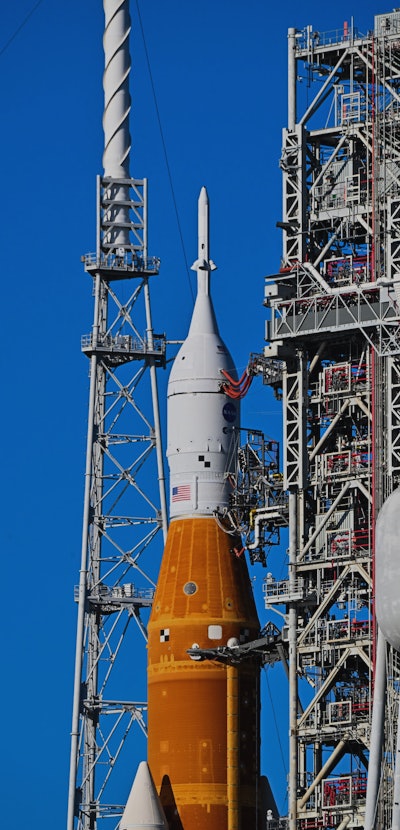 The Artemis I unmanned lunar rocket sits on its launch pad 39B at NASA's Kennedy Space Center in Cap...