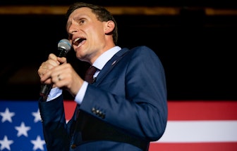 PHOENIX, ARIZONA - AUGUST 01: Republican U.S. senatorial candidate Blake Masters speaks at a campaig...
