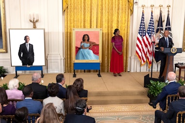 WASHINGTON, DC - SEPTEMBER 07: Former U.S. President Barack Obama delivers remarks alongside First L...