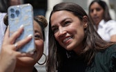 WASHINGTON, DC - JULY 15: U.S. Rep. Alexandria Ocasio-Cortez (D-NY) takes selfie with reproductive r...