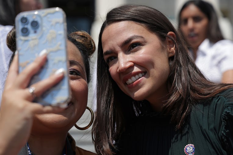 WASHINGTON, DC - JULY 15: U.S. Rep. Alexandria Ocasio-Cortez (D-NY) takes selfie with reproductive r...