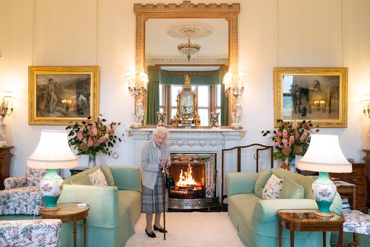 ABERDEEN, SCOTLAND - SEPTEMBER 06: Queen Elizabeth II waits in the Drawing Room before receiving new...