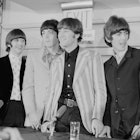 English rock group the Beatles hold a press conference at the Warwick Hotel in New York City, before...