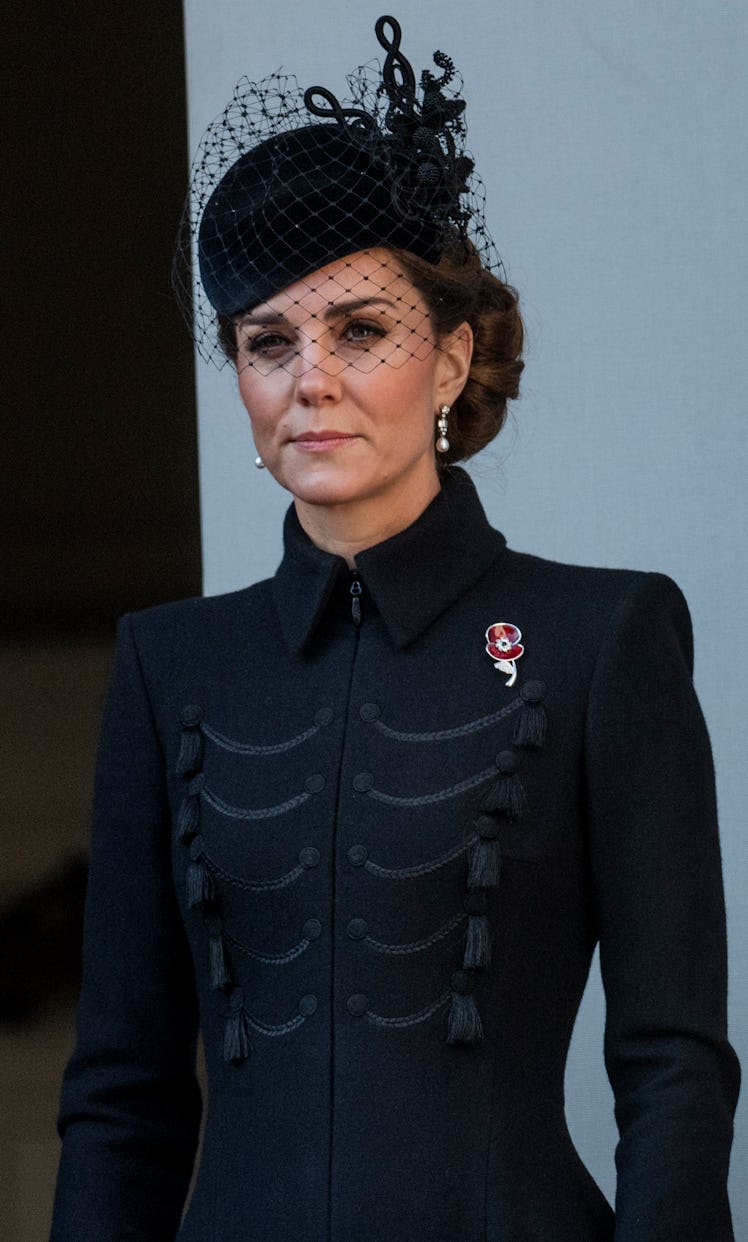 LONDON, ENGLAND - NOVEMBER 10: Catherine, Duchess of Cambridge attends the annual Remembrance Sunday...