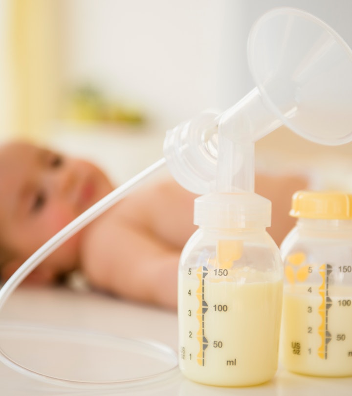 a photo of pumped breast milk in bottles in an article about relactation