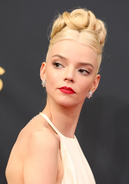  Anya Taylor-Joy rocks an intricate updo during the 73rd Primetime Emmy Awards in 2021.