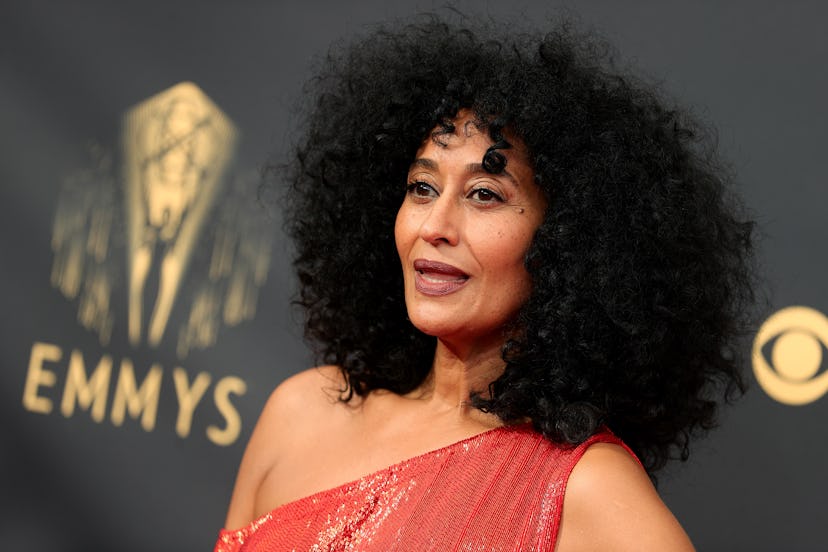 Tracee Ellis Ross rocks a curly shag haircut to the 73rd Primetime Emmy Awards in 2021.