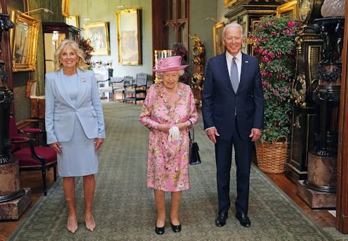 WINDSOR, ENGLAND - JUNE 13: Queen Elizabeth II (C) with US President Joe Biden and First Lady Jill B…