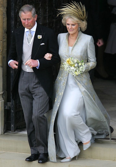 Prince Charles and the Duchess of Cornwall, formerly Camilla Parker Bowles, walk from St George's Ch...