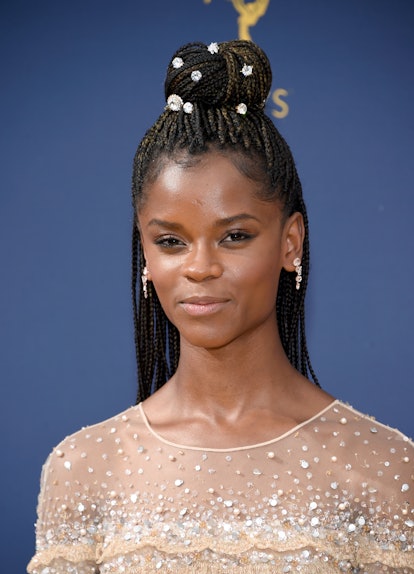Letitia Wright wore hair accessories to the 70th Emmy Awards in 2018.