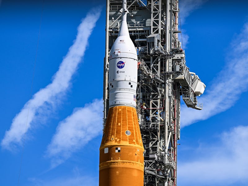 TOPSHOT - The Artemis I unmanned lunar rocket sits on the launch pad at the Kennedy Space Center on ...