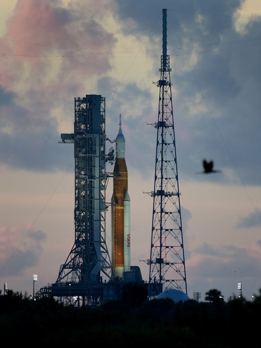 CAPE CANAVERAL, FLORIDA - SEPTEMBER 04: NASA's Artemis I rocket sits on launch pad 39-B after the la...