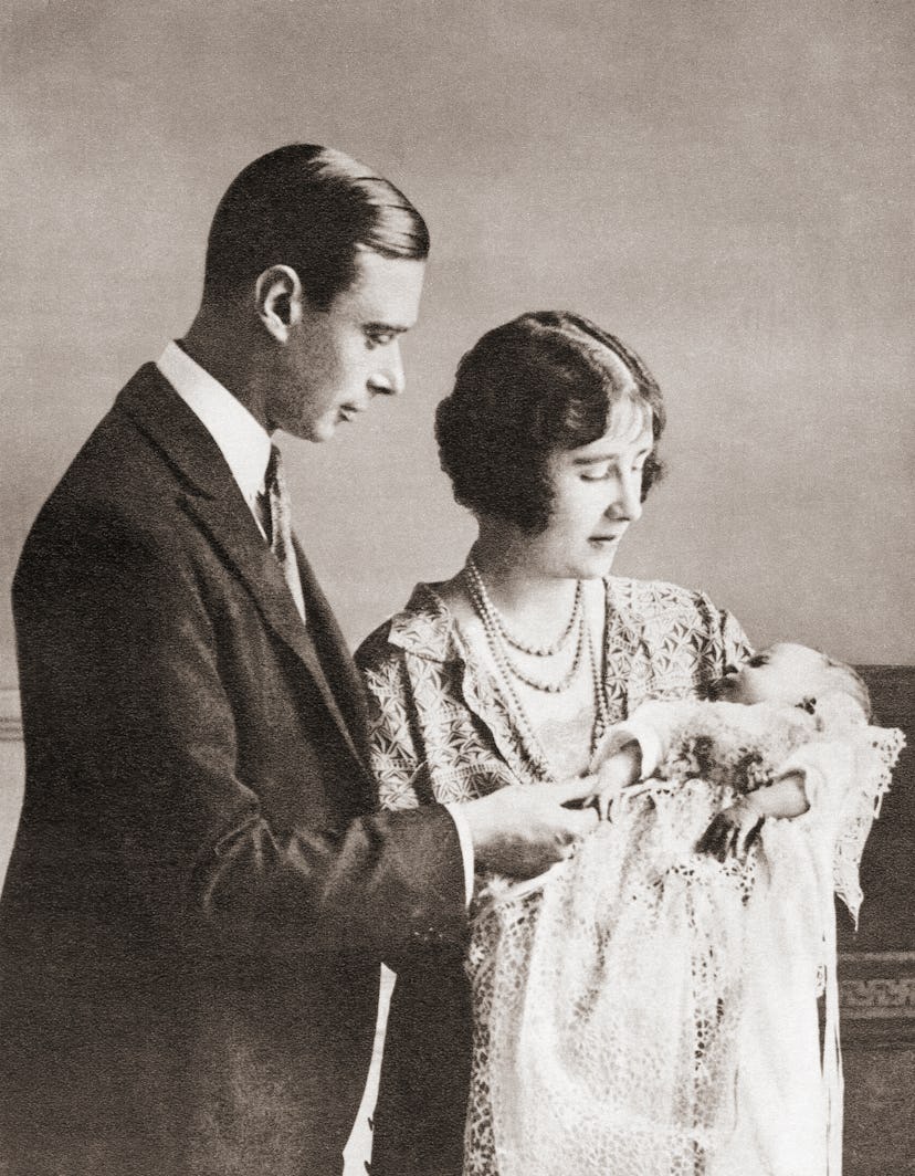 The Duke and Duchess of York at the christening of their daughter Princess Elizabeth in 1926.  Princ...
