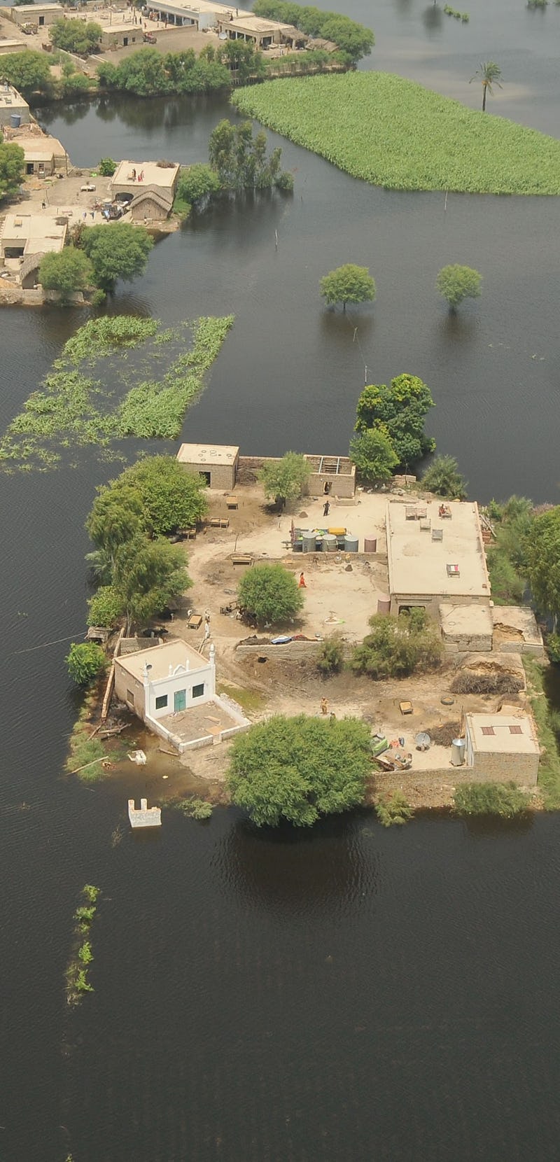 RAJANPUR, PAKISTAN - AUGUST 7 :  An aerial view of the submerged roads are seen in Rajanpur, Pakista...