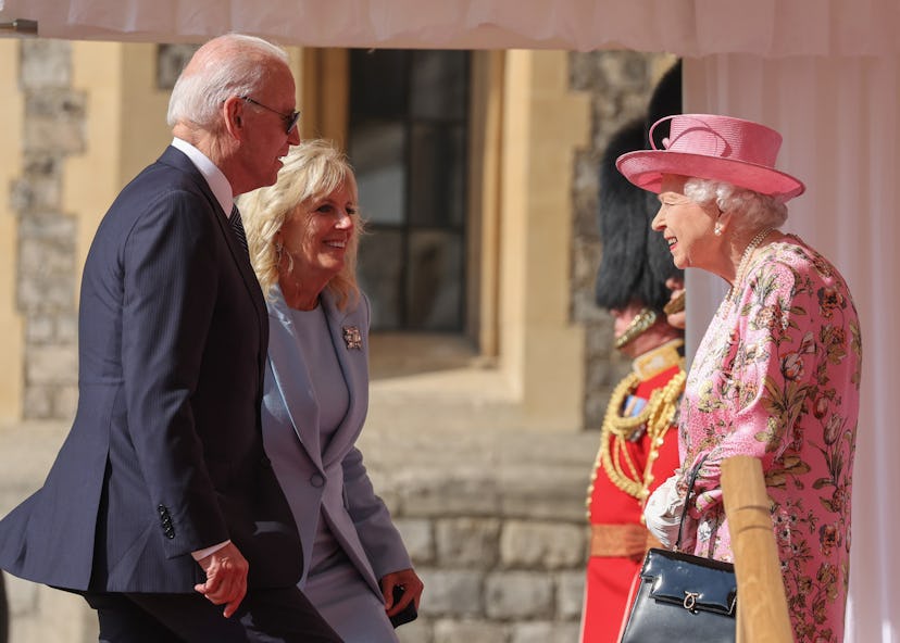 WINDSOR, ENGLAND - JUNE 13: US President Joe Biden, First Lady Jill Biden and Queen Elizabeth II at…