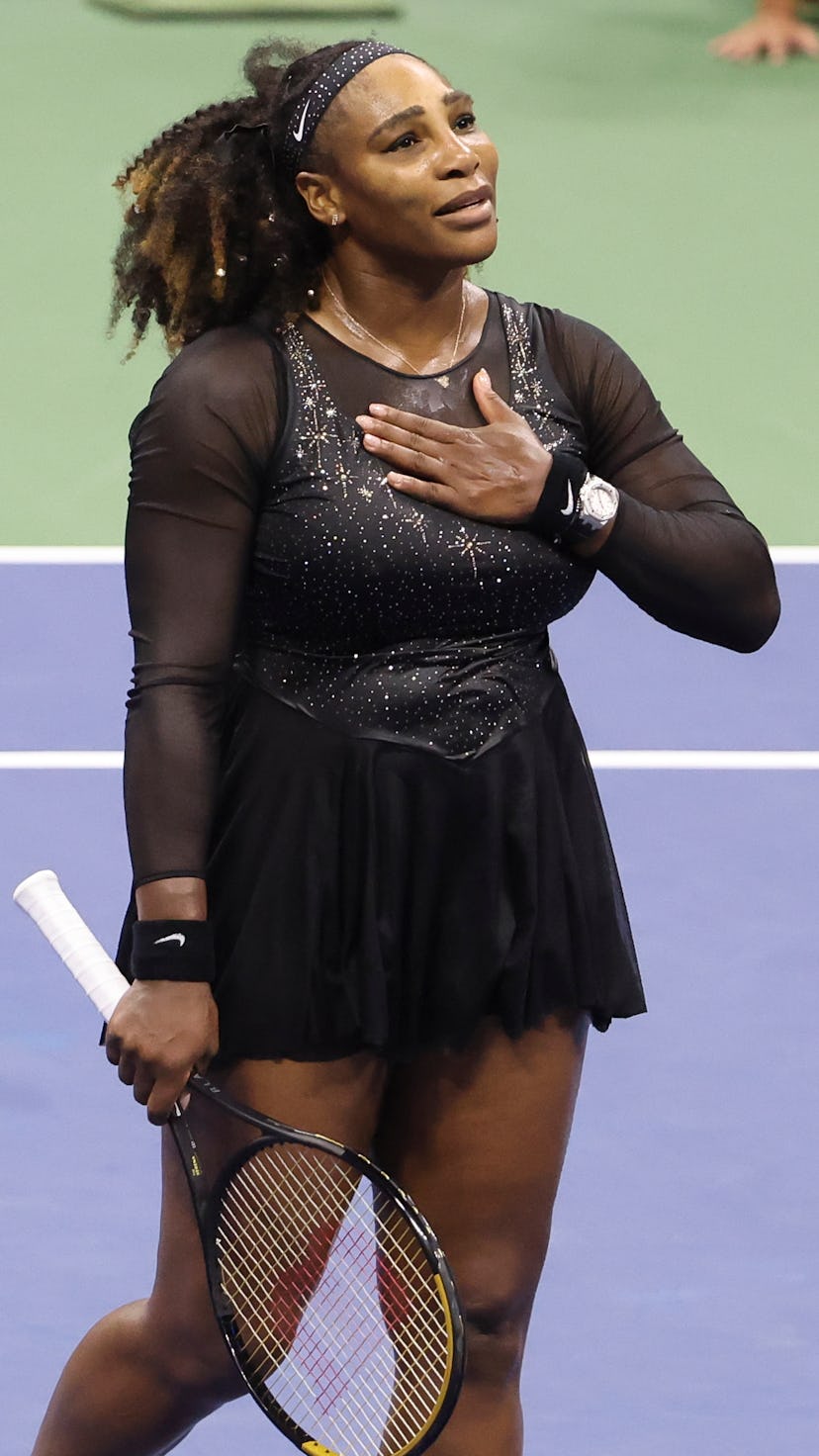 Serena Williams of USA salutes the fans after her last career match during day 5 of the US Open 2022