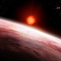 Illustration of the view from the innermost of the two exoplanets orbiting Gliese 667 C (largest sta...