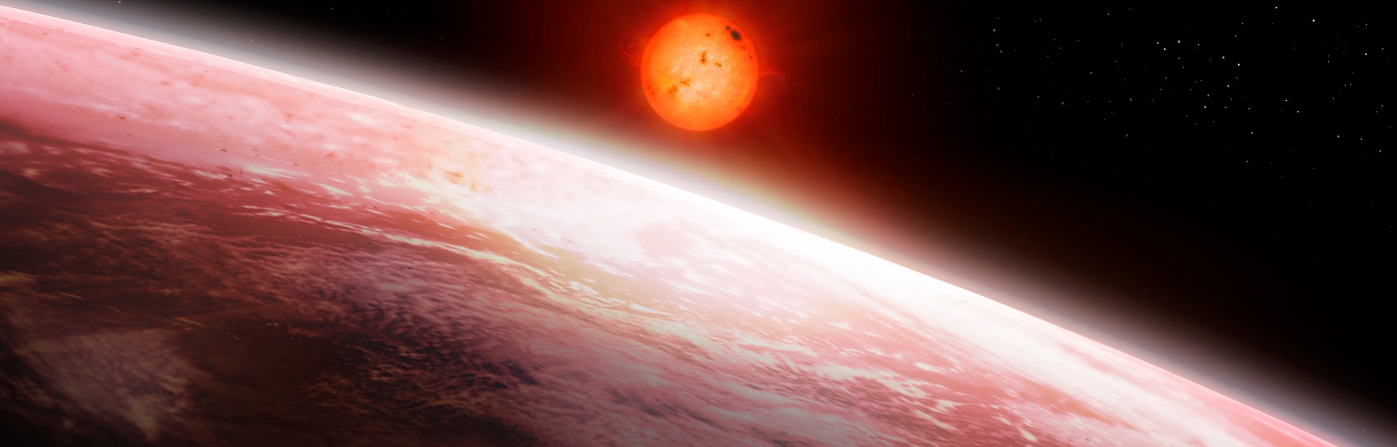 Illustration of the view from the innermost of the two exoplanets orbiting Gliese 667 C (largest sta...