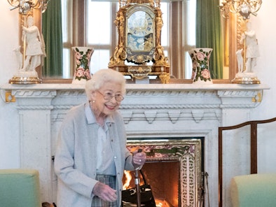 ABERDEEN, SCOTLAND - SEPTEMBER 06: Queen Elizabeth II waits in the Drawing Room before receiving new...
