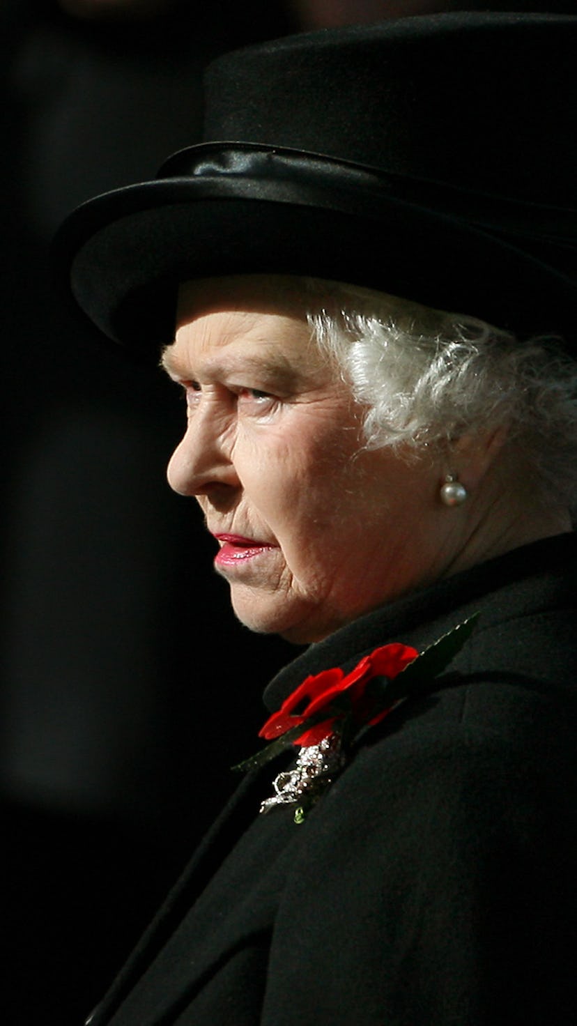 Queen Elizabeth II listens to the service during the Remembrance Sunday parade in Whitehall, London ...