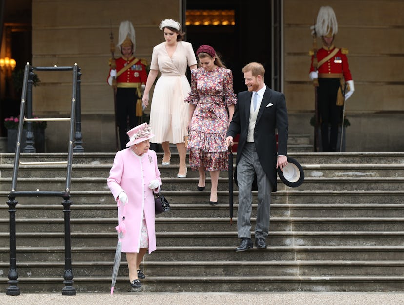 Queen Elizabeth II, Prince Harry, Duke of Sussex, Princess Eugenie and Princess Beatrice attend the ...