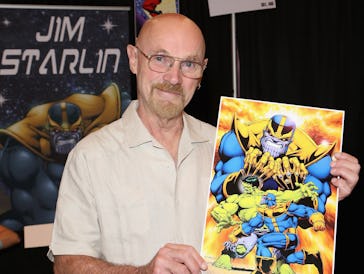 LAS VEGAS, NV - JULY 01:   Artist/writer Jim Starlin holds up his artwork of the character Thanos fr...