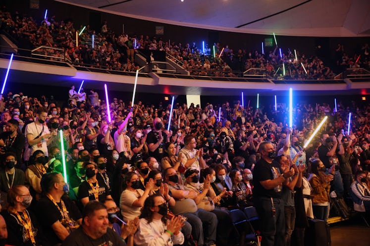 ANAHEIM, CALIFORNIA - MAY 29: Fans attend the panel for “Star Wars: The Bad Batch” series at Star Wa...