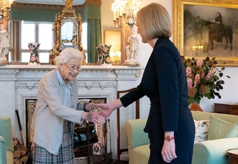 ABERDEEN, SCOTLAND - SEPTEMBER 06: Queen Elizabeth greets newly elected leader of the Conservative p...